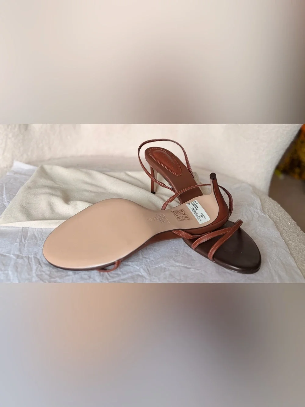 Zara Brown Leather Strappy Slide Sandals - Picture 3 of 7